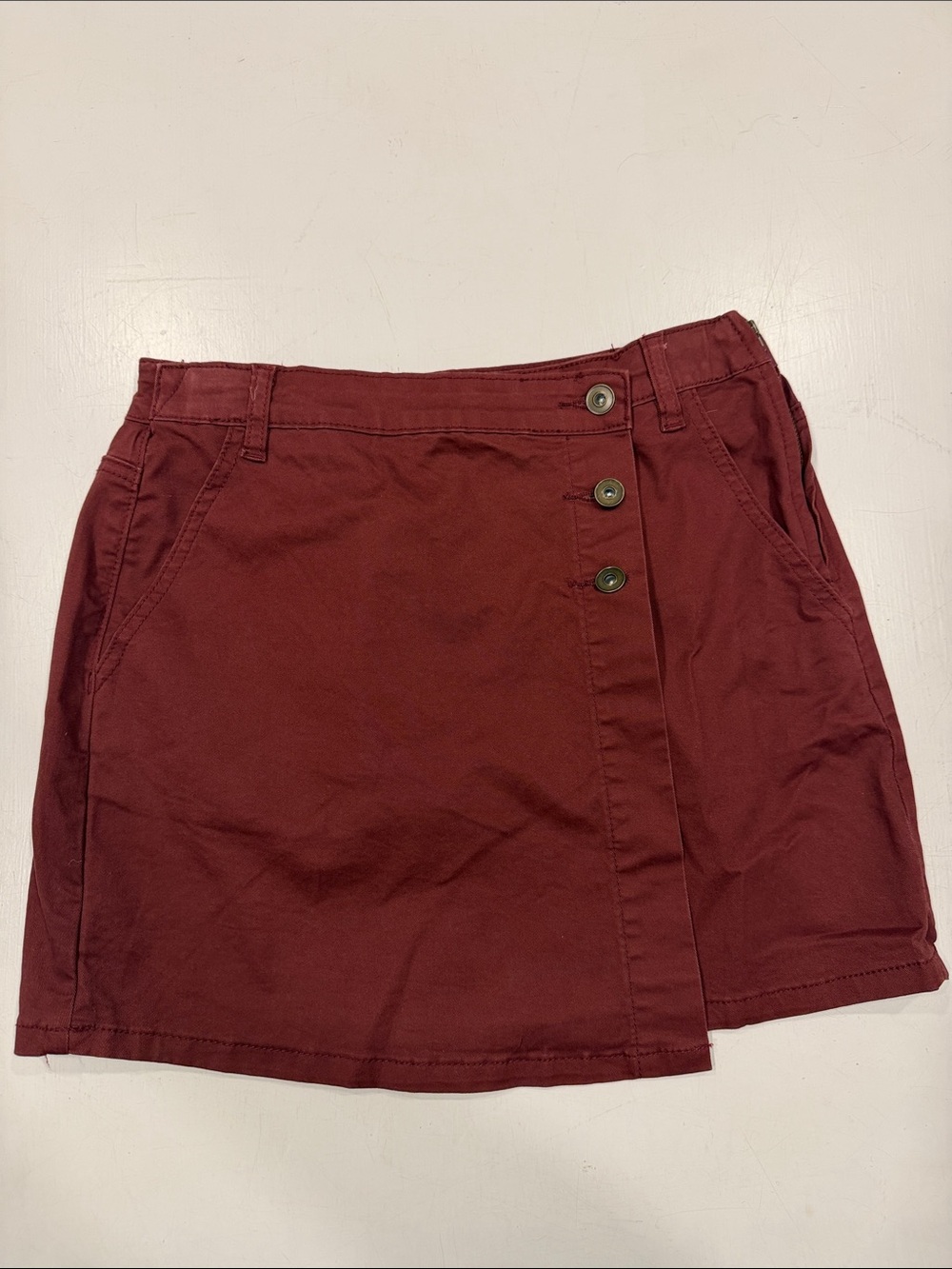Chelsea & Violet Burgundy Button-Front Mini Skirt
